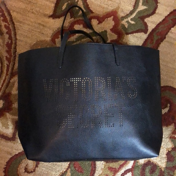 VICTORIA SECRET ToteBag Dual Handle Perforated Spell-Out Black + Silver $59 NEW - Picture 2 of 15